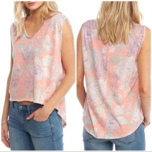 Free People Gardenia Printed Hi-Low Tee sz L